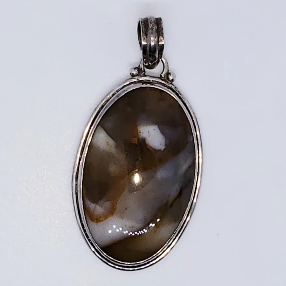 Brown Agate Sterling Silver Pendant 2" x 1.5" NWOT - Picture 3 of 4